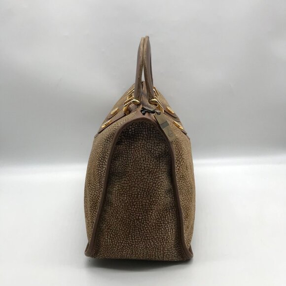 Borbonese Brown Suede Redwall Quail Print Satchel Bag - Picture 4 of 11